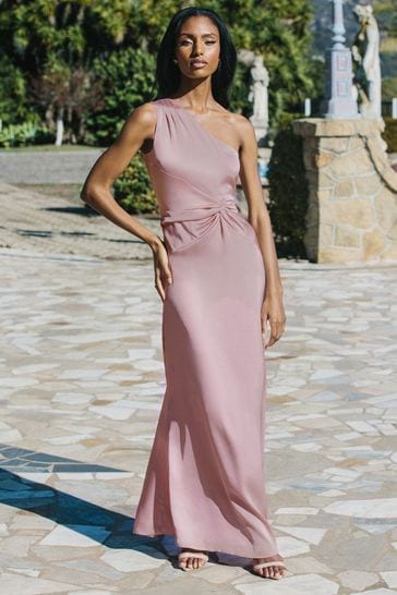 Lipsy Dusty Rose One Shoulder Knot Front Maxi Dress