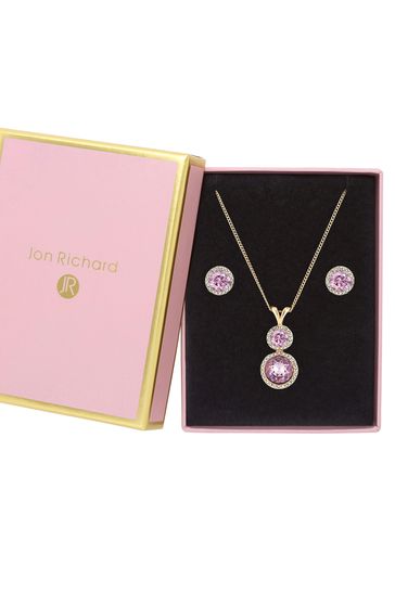 Jon Richard Rose Gold Halo Necklace And Earring Set - Gift Boxed