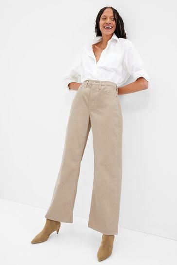 Buy Gap Cream High Rise Wide Leg Corduroy Trousers from Next