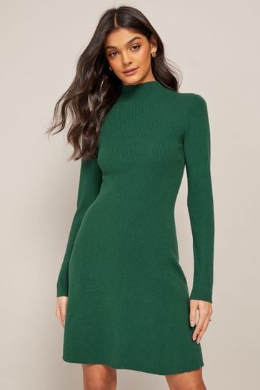 Friends Like These Green Long Sleeve Fit and Flare Knitted Midi Dress