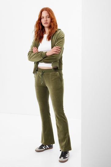 Gap Green Mid Rise Velour Flare Trousers