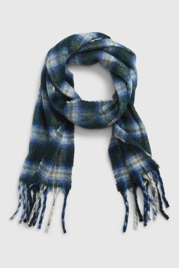 Gap Blue Plaid Recycled Brushed Cosy Scarf