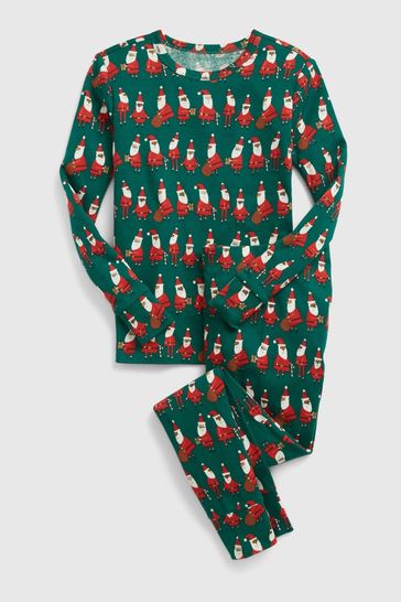 Gap Green Christmas Santa Print Long Sleeve Pyjama Set