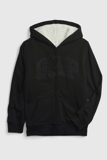 Buy Gap Black Logo Sherpa Lined Hoodie from Next Luxembourg