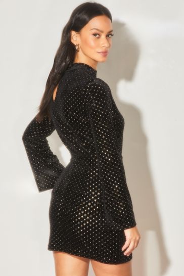 Lipsy Black Petite Flare Sleeve High Neck Blouse