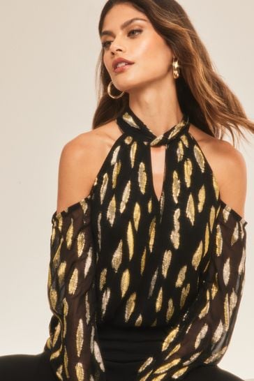 Black and gold sale cold shoulder top