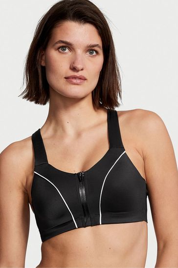 Buy Victoria's Secret Black/ White Piping High Impact Racerback Zip Up  Sports Bra from Next Luxembourg