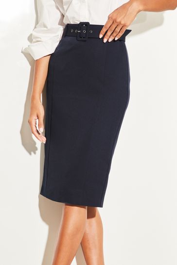 Lipsy Navy Blue Belted Tailored Midi Skirt