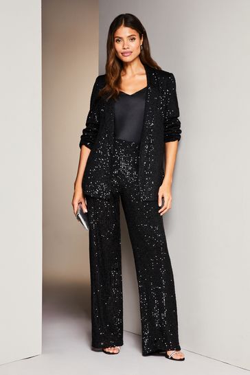 Lipsy Black Sequin Relaxed Longline Tailored Blazer