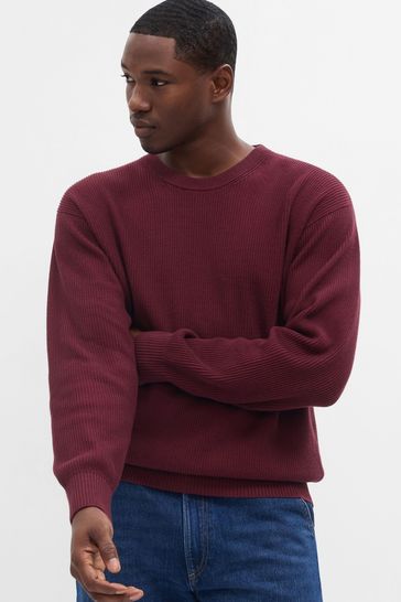 Gap Burgundy Oversized Ribbed Crew Neck Jumper