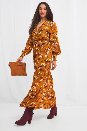 Joe Browns Orange Maxi Button Through Floral Dress