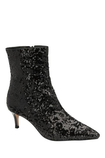 Ravel Black Sequin Stiletto-Heel Zip-Up Ankle Boots