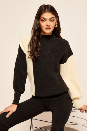 Friends Like These Neutral Long Sleeve Cosy Colourblock Jumper