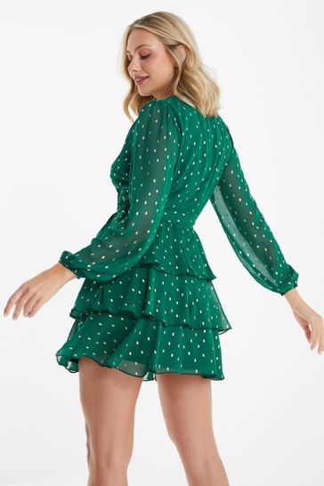 Buy Quiz Green Tiered Skater Dress from Next Poland