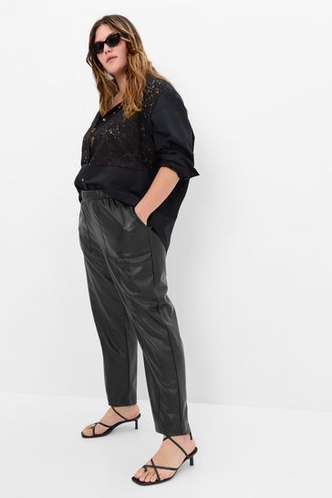 Gap Black Faux Leather Slim Cropped Trousers