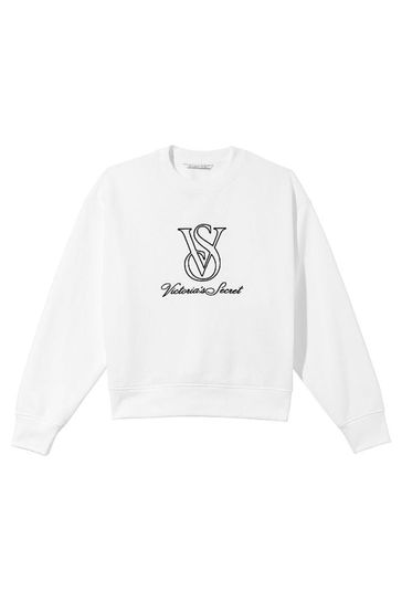 Buy Victoria s Secret White Cotton Fleece Crewneck Jumper from