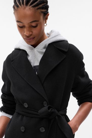 Buy Gap Black Wool Wrap Coat from Next Luxembourg