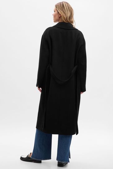 Black wool wrap online coat