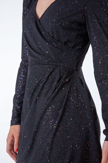 Black sparkle wrap dress hot sale