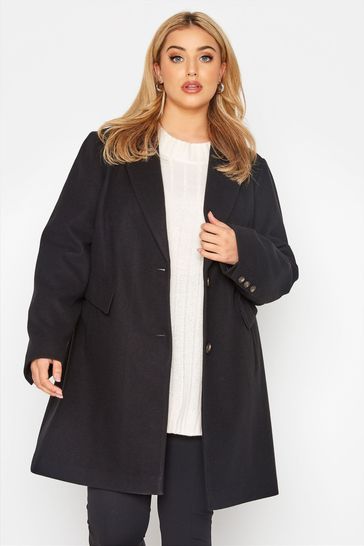 Black midi wool coat discount