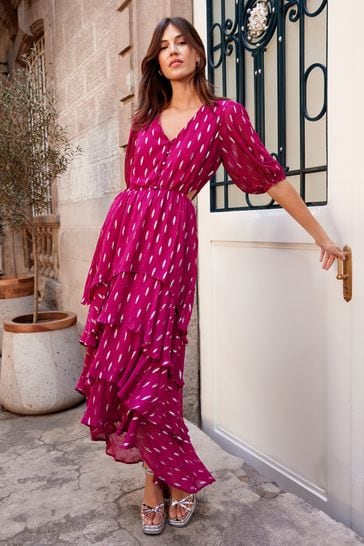 Metallic ruffle deals dress