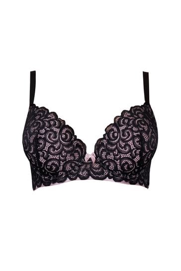 Pour Moi Romance lace moulded plunge push up bra in black and pale pink