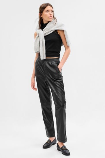 Gap Black Faux Leather Easy Trousers