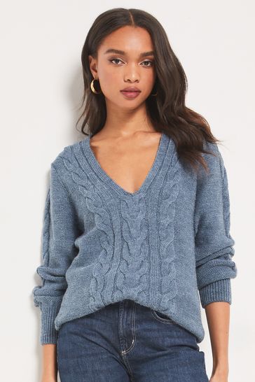 Lipsy Blue Longline Knitted Cable Jumper