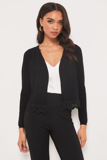 Black lace cardigan short sale