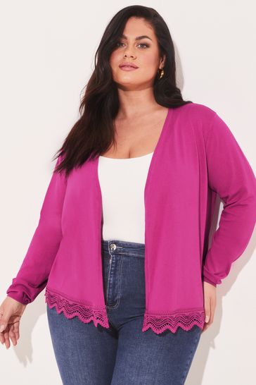 Lipsy Pink Curve Short Lace Hem Knitted Cardigan