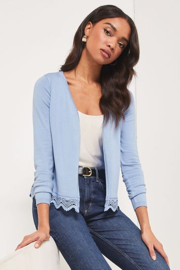 Lipsy Blue Short Lace Hem Knitted Cardigan