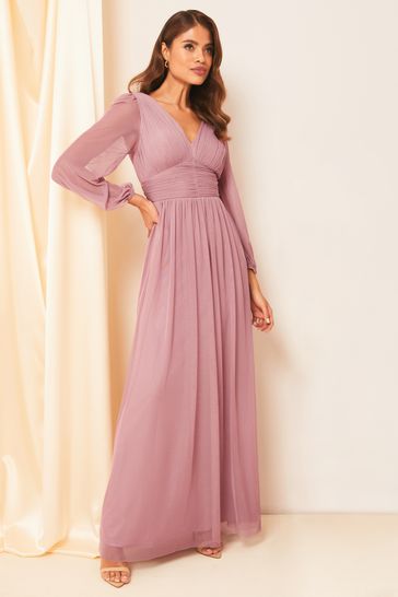 Lipsy Pink Empire Long Sleeve Bridesmaid Maxi Dress