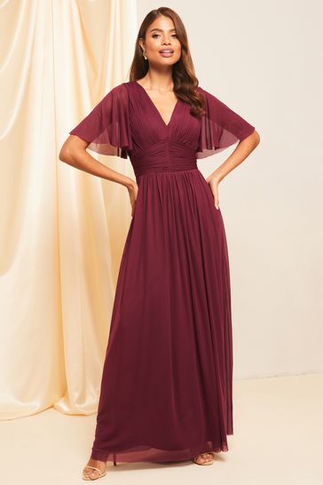 Lipsy Red Empire Short Sleeve Bridesmaid Maxi Dress