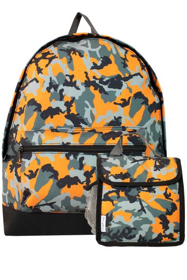 Harry Bear Orange Camo Backpack and Lunch Bag Set