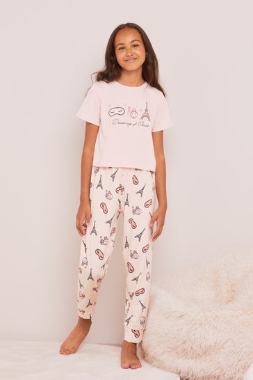 Lipsy Pink And Grey Short Sleeve Long Leg Pyjamas