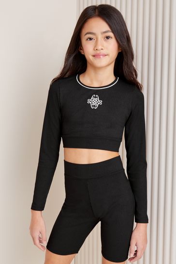 Lipsy Black/White Long Sleeve Active Crop Top