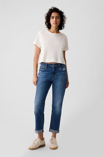 Gap Mid Rise Girlfriend Washwell Cropped Jeans