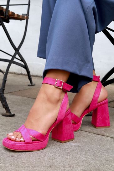 Buy Linzi Pink Giselle Platform Heeled Sandal With Cross Front