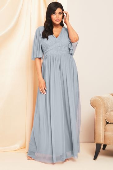 Lipsy Blue Curve Empire Short Sleeve Bridesmaid Maxi Dress