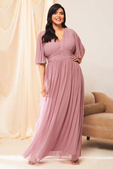 Lipsy Pink Curve Empire Short Sleeve Bridesmaid Maxi Dress