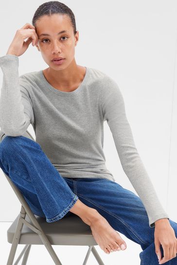Buy Gap Grey Favourite Long Sleeve Crewneck T Shirt from Next Ireland