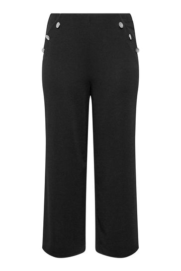 YOURS LONDON Black Button Scuba Crepe Wide Leg Trousers