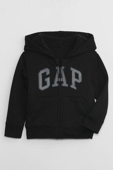 Gap Black Logo Sherpa Zip Long Sleeve Hoodie (12mths-5yrs)