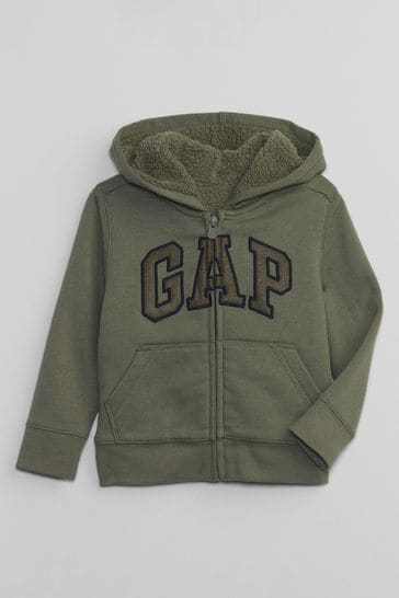 Gap Green Logo Sherpa Zip Long Sleeve Hoodie (12mths-5yrs)