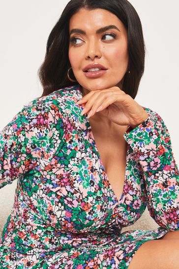 Buy Lipsy Ditsy Print Curve Jersey Ruched Front Mini Dress from