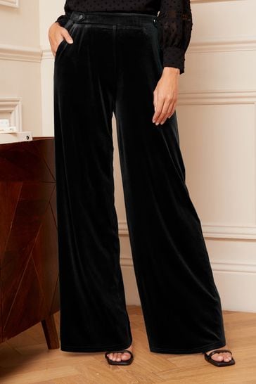 Buy Love & Roses Velvet Side Button Tag Wide Leg Trousers from Next Ireland