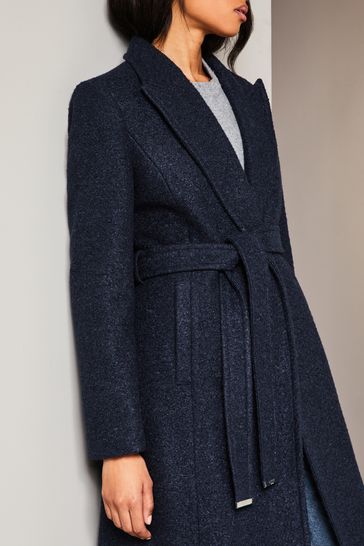 Navy belted sales wrap coat