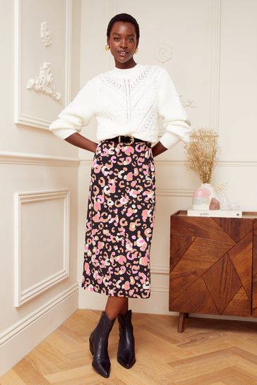 Buy Love Roses Black Animal Jersey Floral Summer Midi Skirt from Next Kuwait