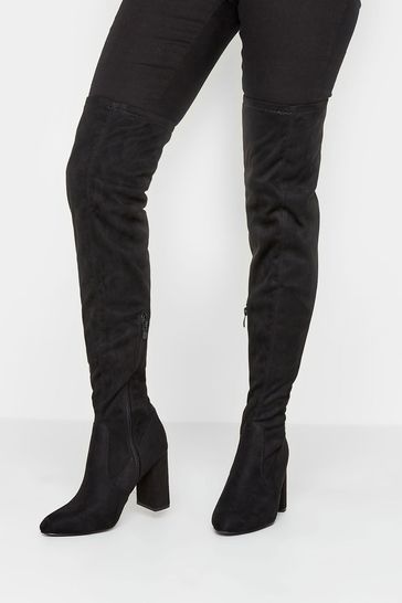 Buy PixieGirl Petite Black Heeled Over The Knee Micro Boot from