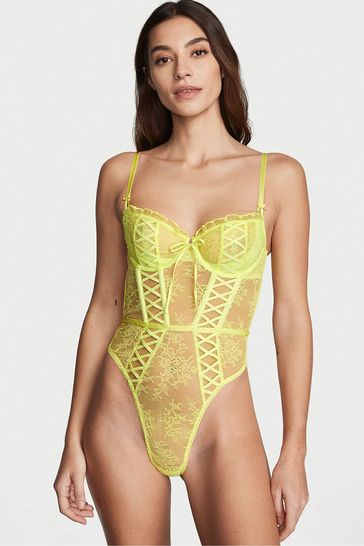 Buy Victoria s Secret Lime Citron Yellow Lace Unlined Balcony Bodysuit from Next Ireland
